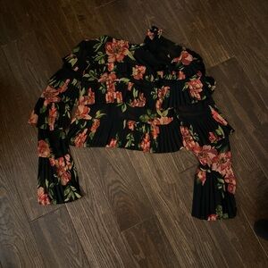 Forever 21 Black Floral Pleated Blouse